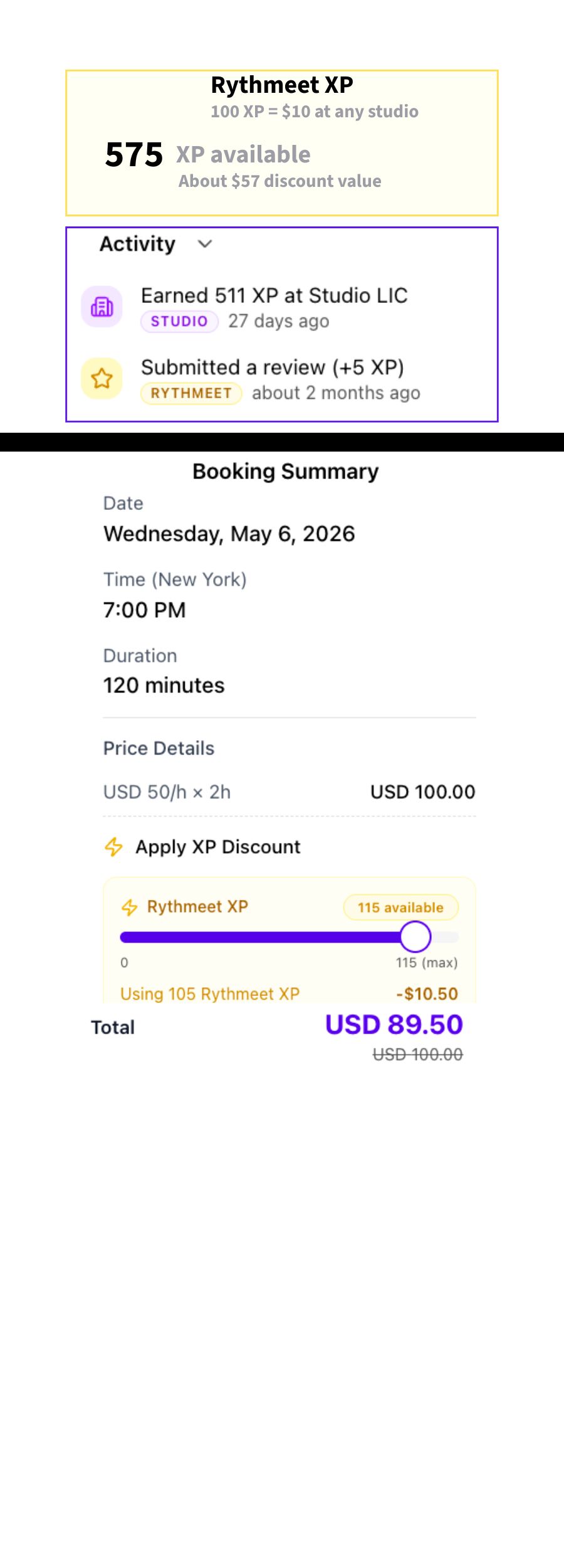 Musician rewards and booking preview