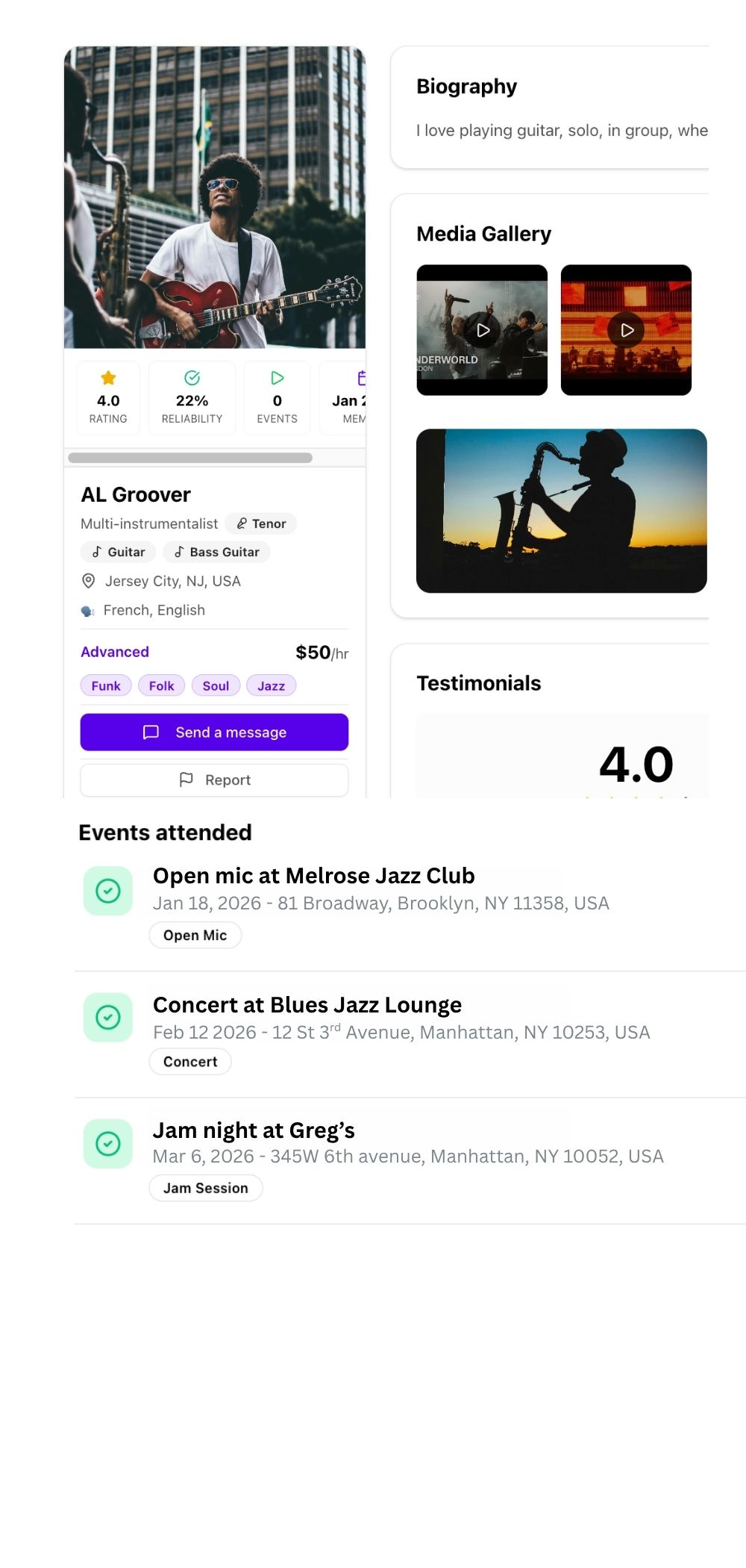 Musician profile preview
