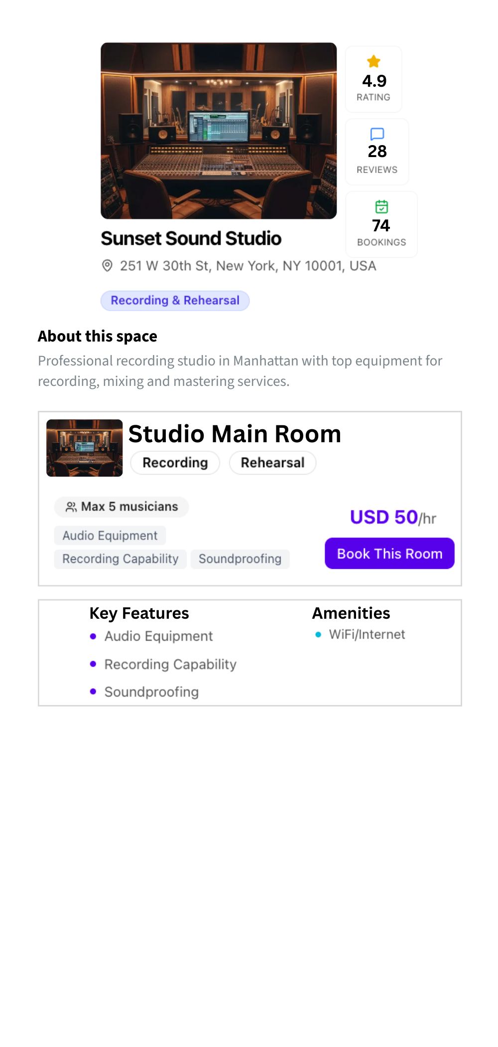 Studio owner profile preview